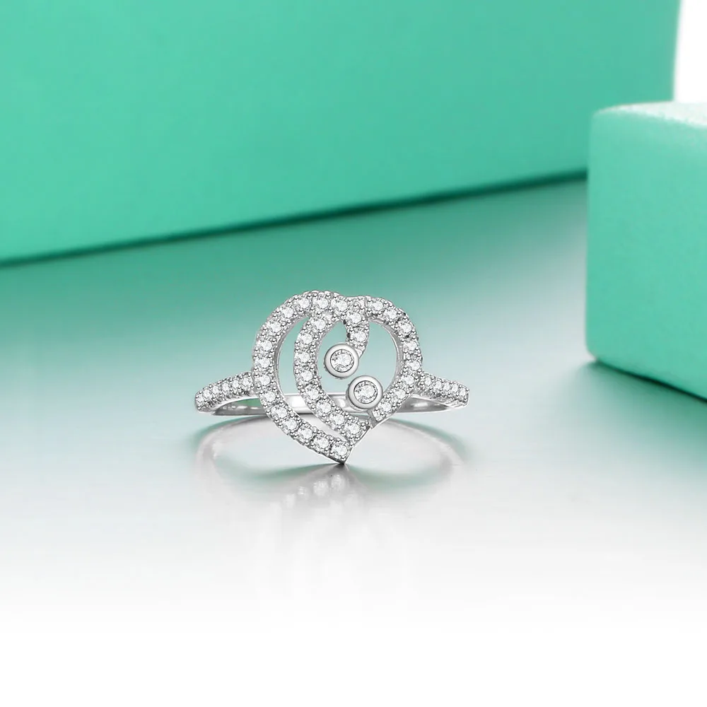 Luxurious Heart Design Cubic Zirconia 925 Sterling Silver Party Rings For Women Best Gift For Her (JewelOra RI101735)