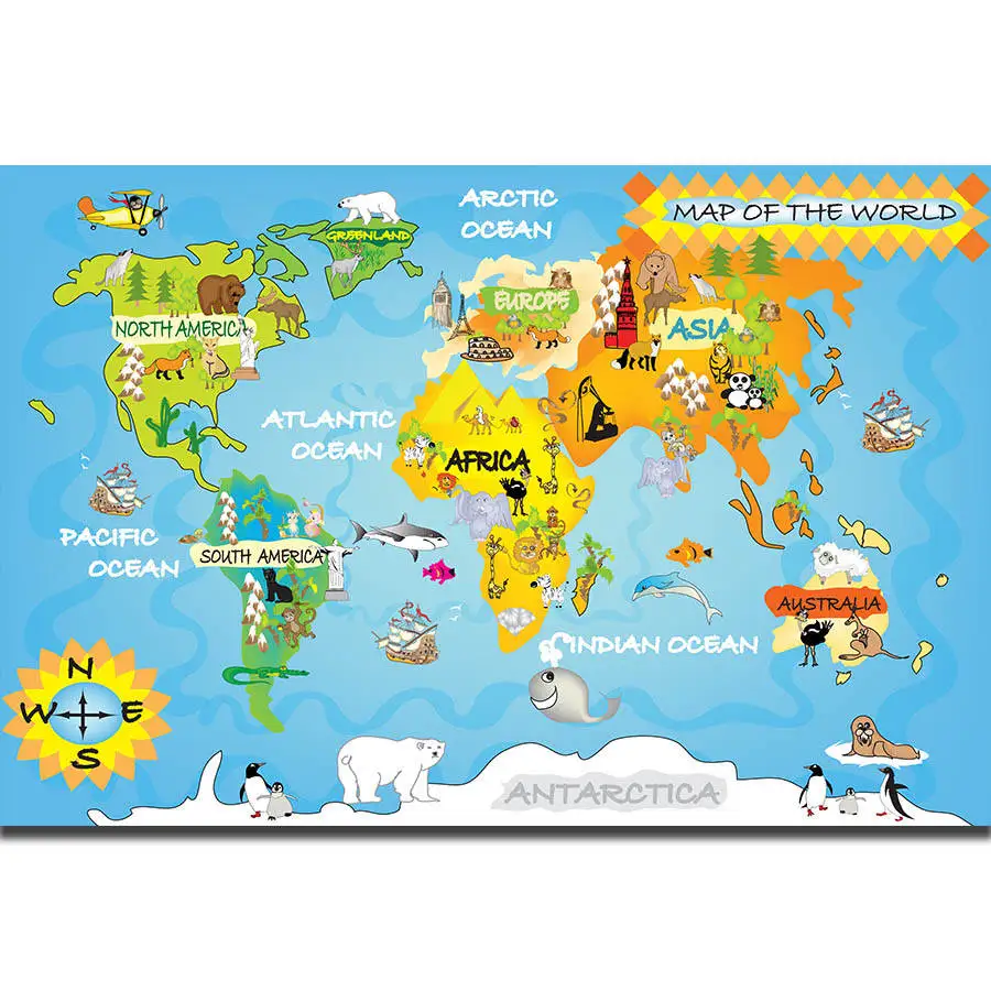 S1831 Kids Education World Map Geography School Wall Art Painting Print