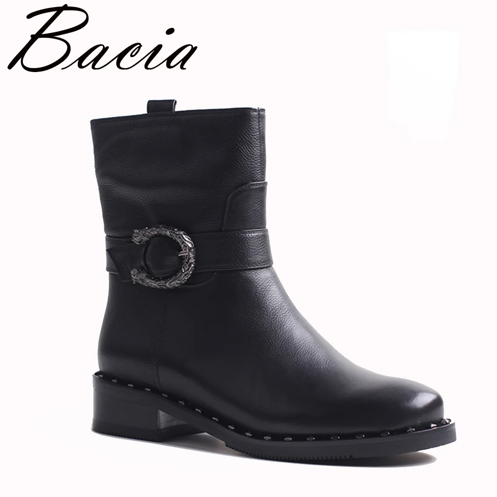 

Bacia Cow Leather Short Boots Dark Gray Woman Shoes Warm Winter Boots Fashion Lace Cross-Tied Mid-Calf Quality Shoes VXB003