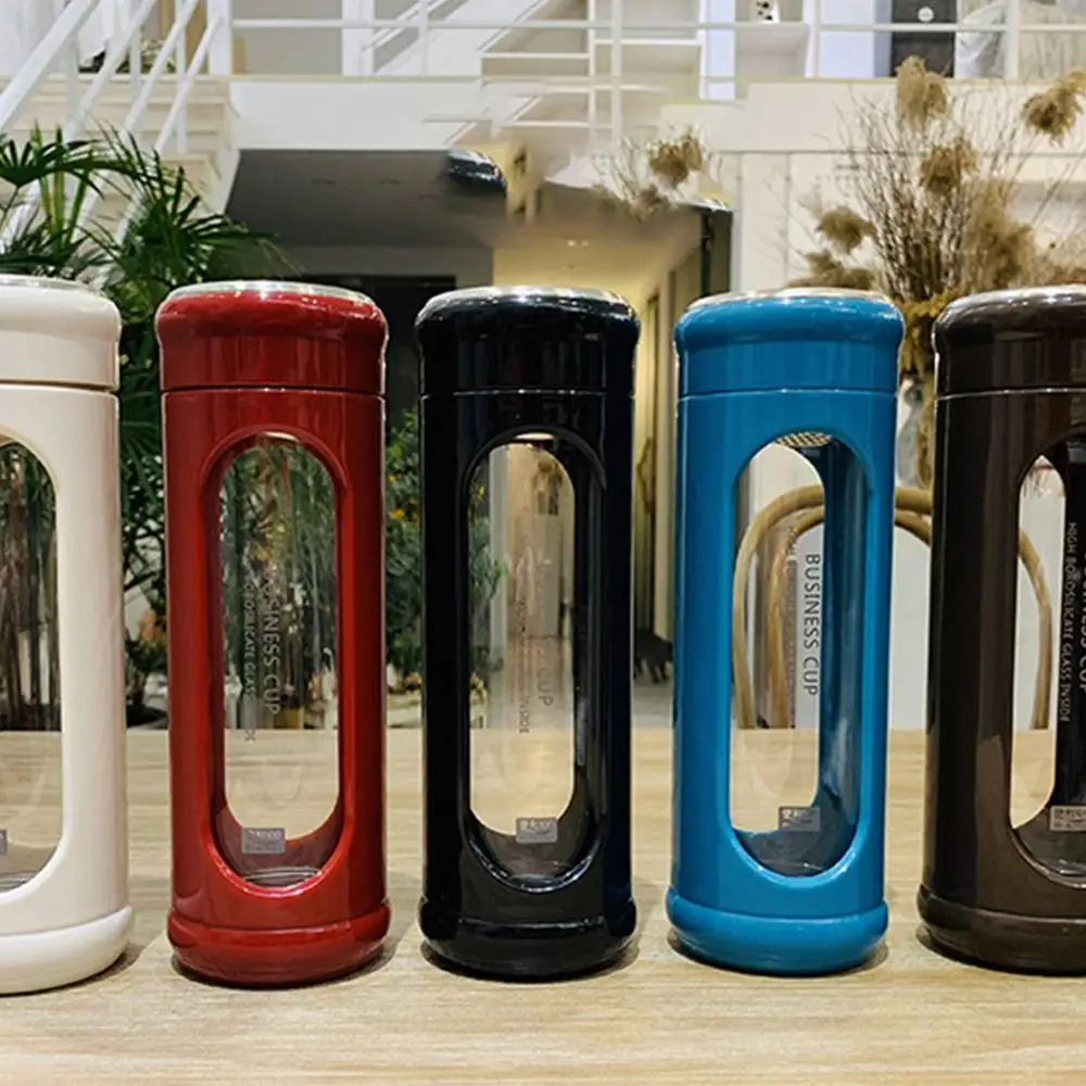 

Glass Water Bottle With Plastic Sleeve Leak Proof Cup BPA-Free For Travel Home Reusable Eco Friendly Safe Daily Intake