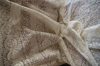 

ivory Lace fabric, Embroidered tulle lace fabric, vintage lace fabric with round patterns 1yard