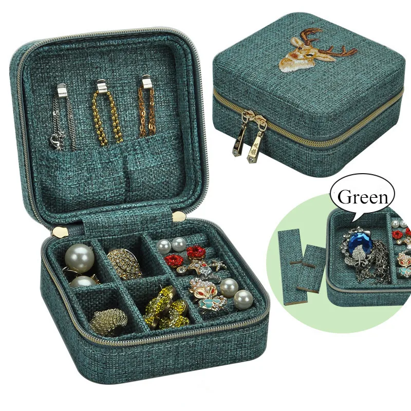 Корейский стиль, маленькие ювелирные изделия, новая Подарочная коробка, портативная бархатная сумка для ювелирных изделий, льняные украшения, дисплей,, праздничный подарок - Цвет: Зеленый