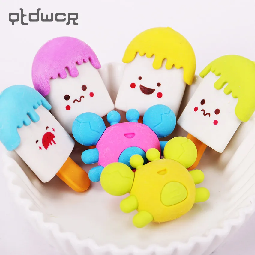 

1PC Creative Cute Crab Pencil Erasers Kawaii Popsicle Rubber Eraser for Kids Student Gift Novelty Item School Supplies