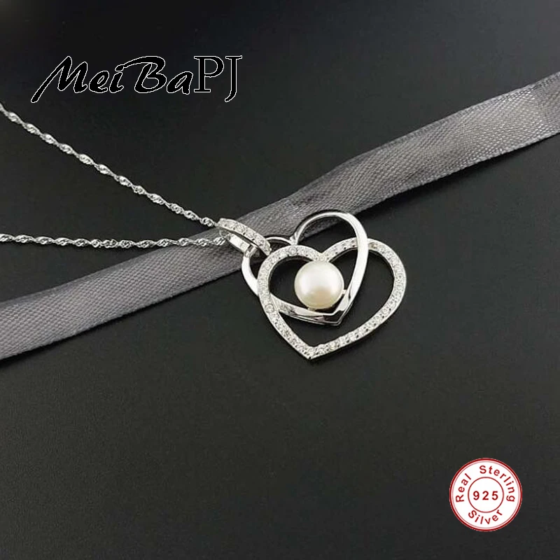 

[MeiBaPJ]2018 Double loves fashion pendant natural Freshwater Pearls pendant necklace for women Real 925 sterling silver jewelry