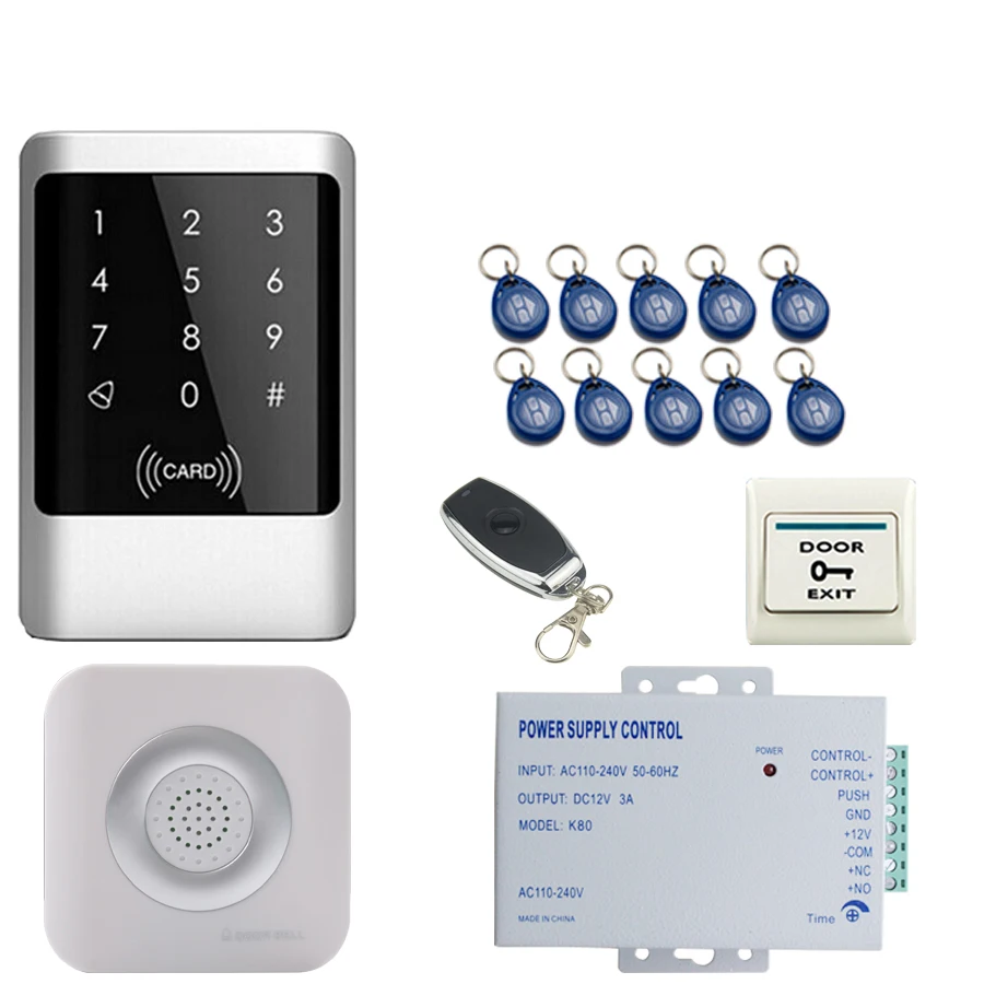 

JEX Metal RFID Password Access Controller Touch key Waterproof Door control system kit +Doorbell+ remote control In stock
