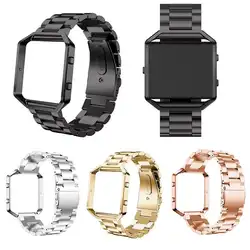 Для Fitbit Blaze Band Smart Watch Band с металлическим оправа из нержавеющей стали сменный ремешок для Fitbit Blaze-серебристый черный