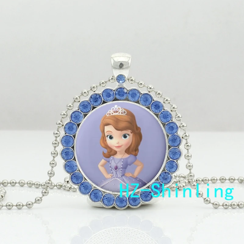 

HZShinling Princess Sofia Crystal Neckalce Princess Sofia Pendant Glass Jewelry Round Silver Chain Crystal Pendant Necklace HZ6