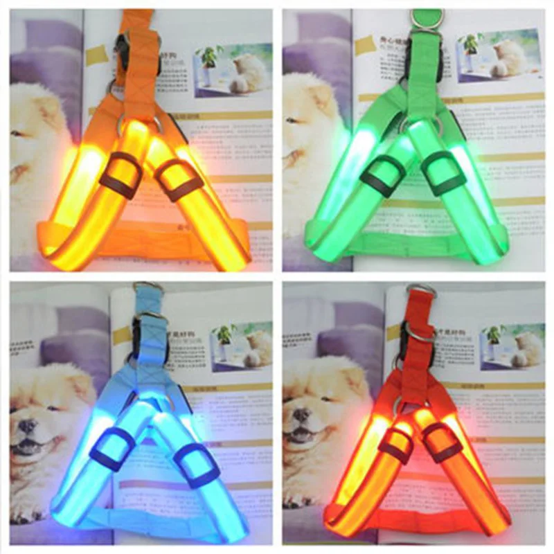 PET Nylon LED Dog Harness Pet Cat Dog Collar Harness Vest Safety Lighted Dog Harness Pet Dogs Luminous Fluorescent Collars