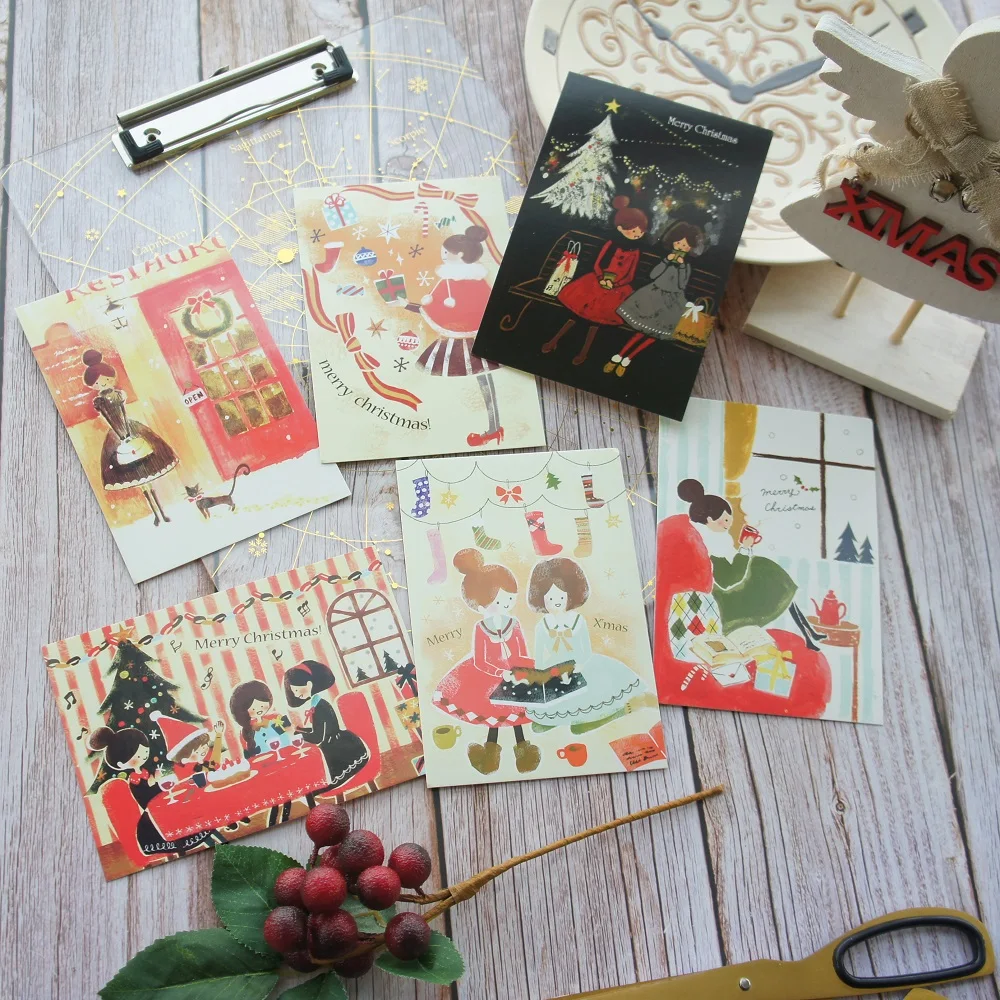 

6pcs Christmas with Friends Style Card As Scrapbooking Party Invitation DIY Decoration Gift Card Message Card Postcard
