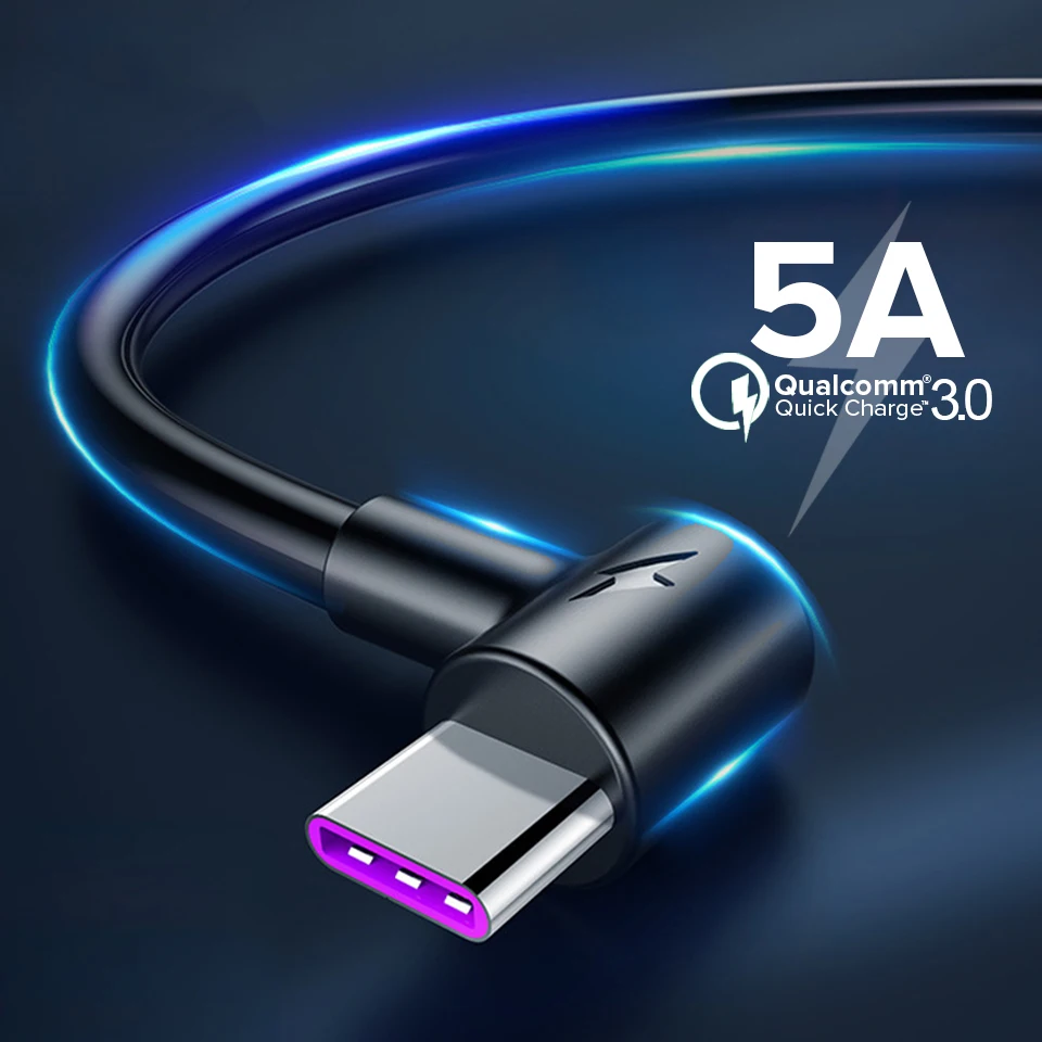 

90Degree Type C Cable Usb C 5A Fast Quick Charge QC 3.0 QC3.0 Cable for Huawei Mate 30 Pro 20 Lite Mate30 Usb-C 1/1.5/2/3 Meter