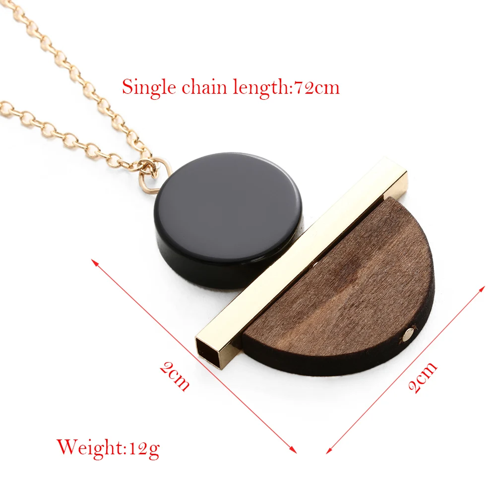 Geometric Circular Resin Wood Vintage Pendant Gold Alloy Chain Long Necklace Unisex Fashion Jewelry Pendant Necklace Free Ship - Image 6