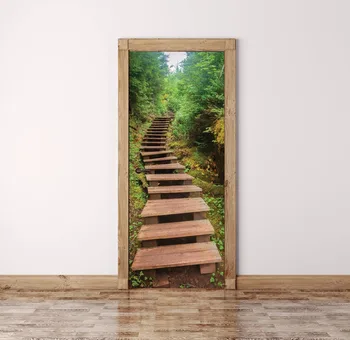 

3D Forest Stairway Door Mural Wall Art Wallpaper mural Wall Print Decal Wall Deco Wall Mural Photo self adhesive door wrap