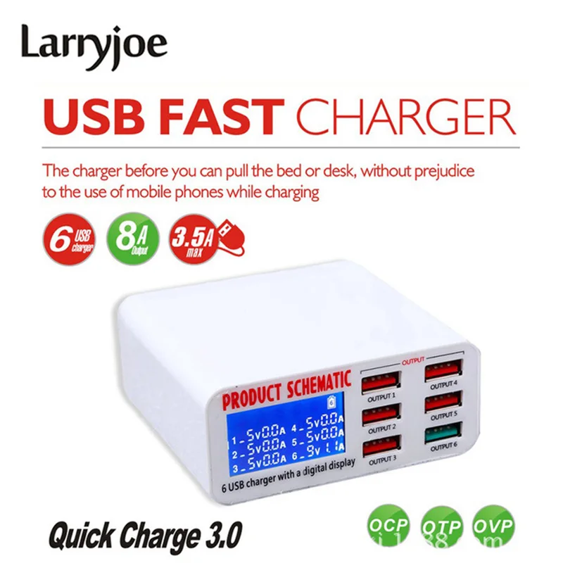 Larryjoe для Qualcomm зарядки 3 0 6 портов умное зарядное устройство USB настольное iPhone Samsung