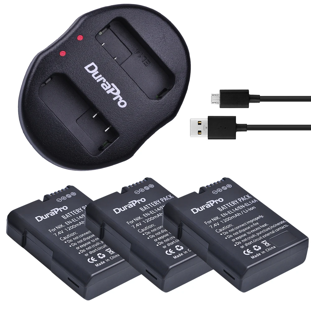 

3Pcs EN-EL14 EN EL14 EN-EL14A replacement Battery + USB Dual Charger for Nikon P7800 P7000 D5500 D5300 D5200 D3200 3100 D5600