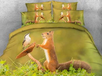 

JF-112 4PCS Cute Lovely Nature Squirrel and bird friend 3D Doona Blanket covers King Bedding SHEETS