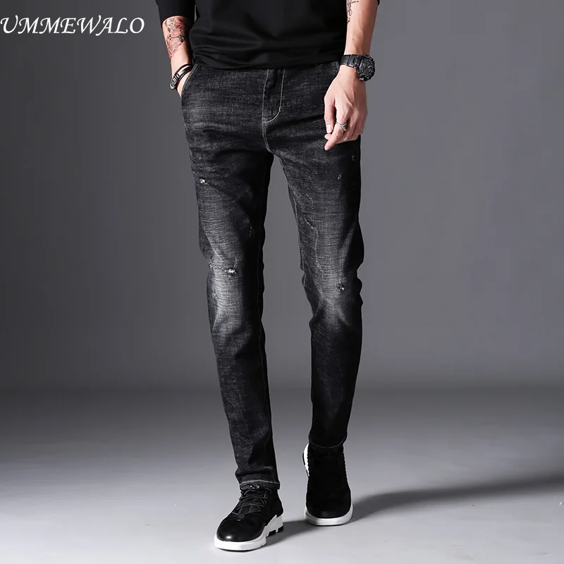UMMEWALO, черные обтягивающие джинсы для мужчин, зима-осень, Стрейчевые джинсы, мужские эластичные повседневные узкие джинсы, Мужские