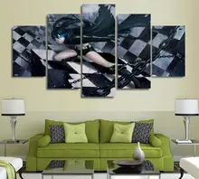 5 Panels Wall Art font b Anime b font Black Rock Shooter Chain Girl Art Paintings