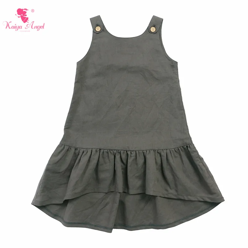 Kaiya Angel/Новинка года; платье для маленьких девочек; одежда для детей; летняя однотонная серая одежда без рукавов с рюшами; с фабрики