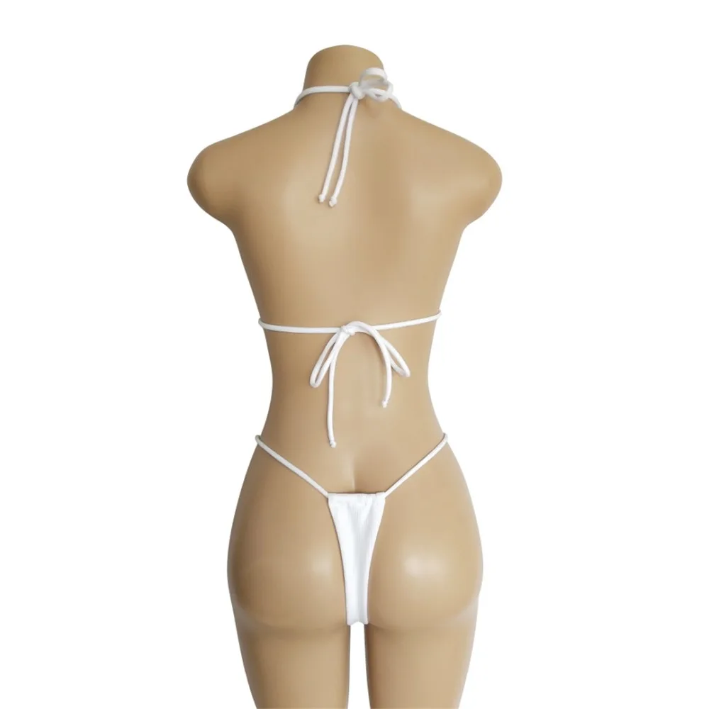 Ребристые Крошечные стринги женский купальник бикини Женская одежда для плавания набор микро-бикини купальный костюм с подкладкой V945