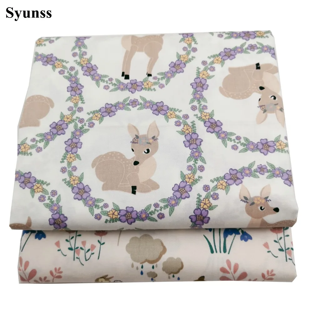 Syunss Олень животных цветочный принт твиловая, хлопковая ткань DIY ткани лоскутное одеяло шитье детские игрушки постельные принадлежности стеганый Tecido ткань