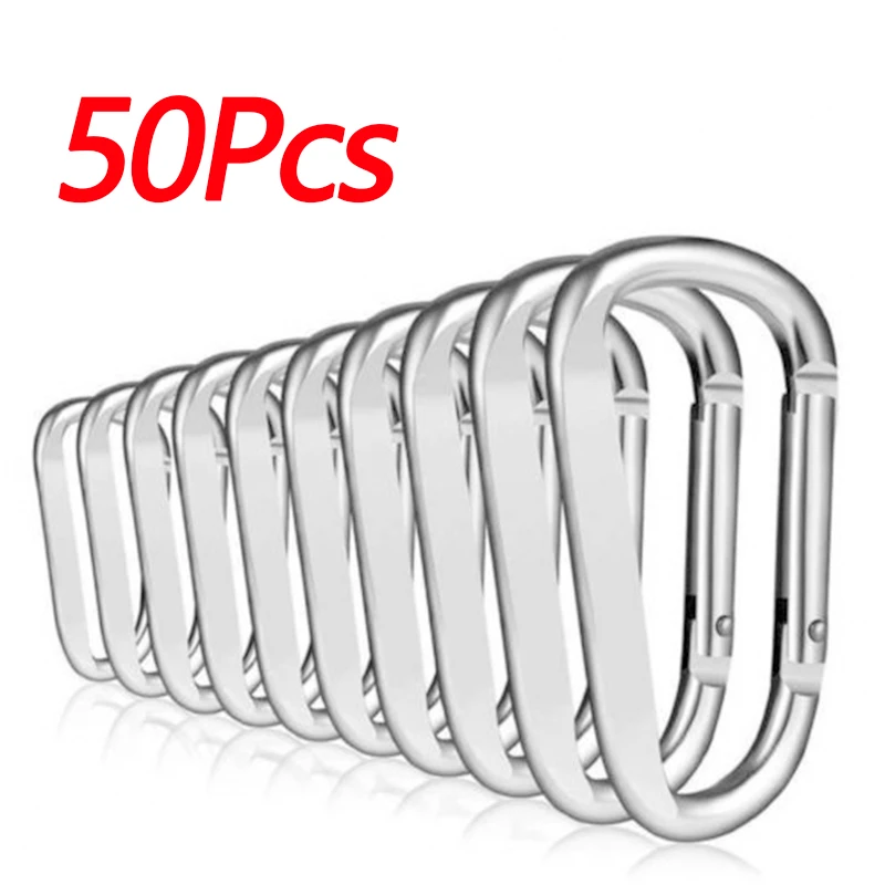 50/100 шт серебристый/черный алюминиевый карабин эластичный ремень цепочка для ключей с защелкой быстро и надежно крепится - Цвет: 50pcs Silver