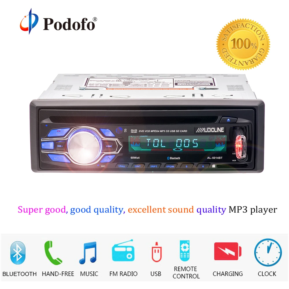 

Podofo CD Player 1 Din 12V Car Radio Audio Stereo Support USB SD MP3 Player AUX DVD VCD Player MP3 Players with Remote Control