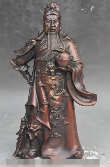 

S01527 12"China bronze Dragon guangong guanyu yuanbao Generals Warrior statue Sculpture B0403