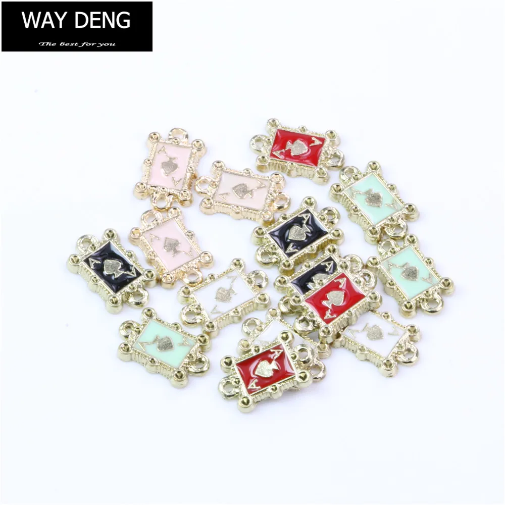

10 pcs Pack Multi-colors Enamel Gold Metal Mini Poker Card Charm 8x12mm Necklace Pendant Connectors Jewelry Accessories - YE020