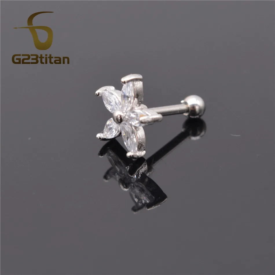 G23titan пирсинг для горячих ушей 16 г титановый кристалл цветок лабет шпильки для ухо траг спирали пробки и Туннели пирсинг