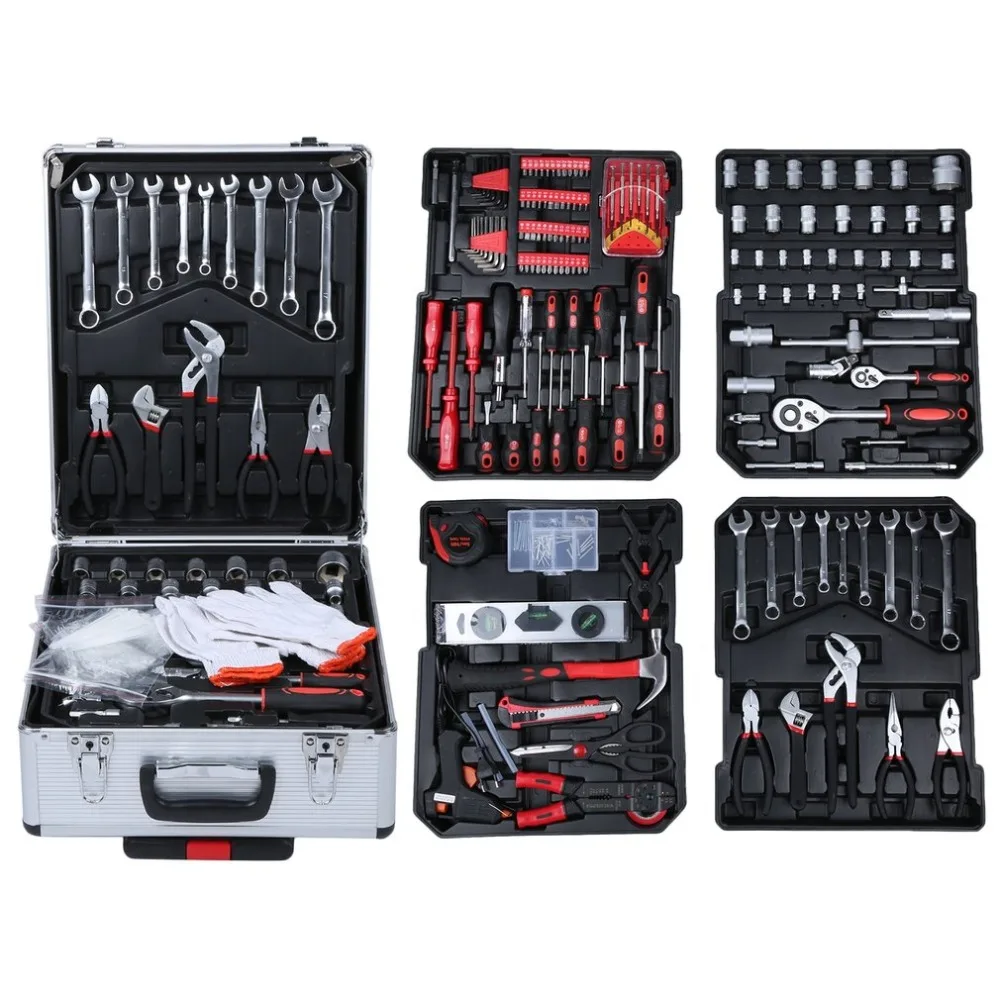 

(Ship From DE)687Pcs Tool Trolley Suitcase Set Tool Box Carry Case Aluminum Alloy Toolbox Ratchet Wrench Pliers Screwdriver