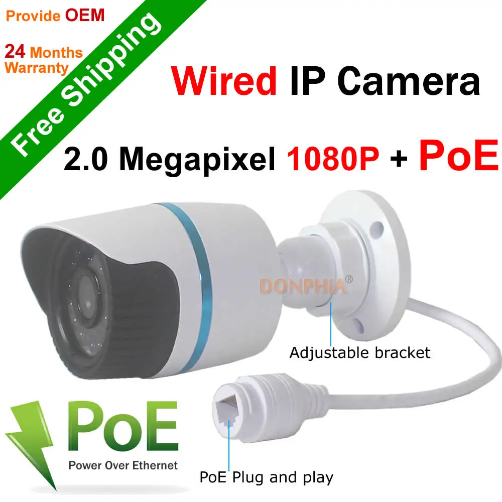  Free shipping ! Full HD 1920*1080P 2MP ONVIF 2.0 Waterproof Outdoor IR CUT Night Vision Plug and Play Mini Bullet POE IP Camera 