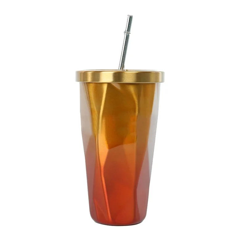 Красочное питье из нержавеющей стали, чашка с крышкой и соломинкой, стакан для горячей и холодной воды с двойными стенками, вакуумная изоляция, кофейная кружка, колба для воды