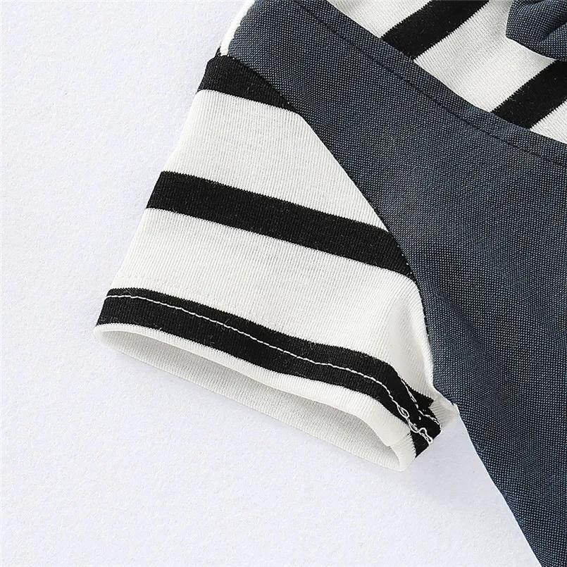 Infant Baby Boys Short Sleeve Gentleman Bow Tie Striped Print Romper Jumpsuit  (8)