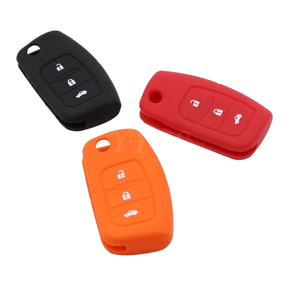 

Silicone Protector Bag 3 Buttons Flip Car Key Cover Case Remote Shell For Ford Fiesta Focus Mondeo Ecosport Kuga Car Key Shell