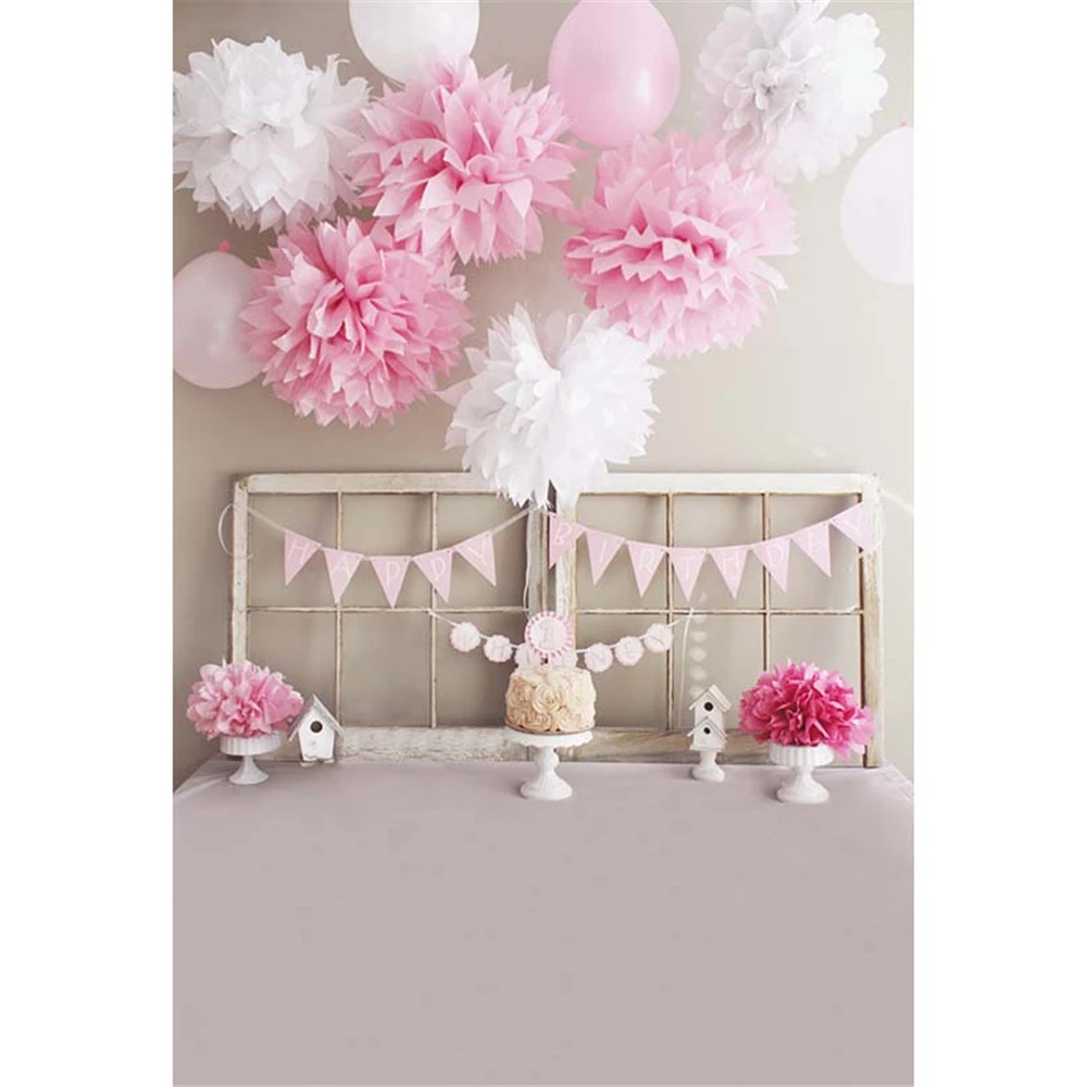 Baby Girl Happy Birthday Photography Backdrops Printed Pink White Paper  Flowers Balloons Kids Bed Headboard Photo Backgrounds|photo  background|birthday photography backdropsphotography backdrops - AliExpress