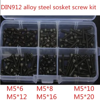 

60PCS Alloy Steel DIN912 M5*6 TO M5*20 Black Hex Socket Cap Screw Accessories Kit