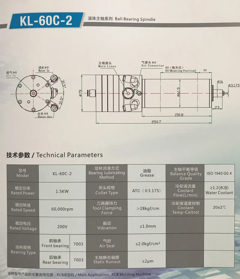 10000 кВт 2HP 60000-3,175 об/мин шарикоподшипник высокоскоростной шпиндель ATC мм Цанга для литья печатных плат совместимый точный TL60/SC3163