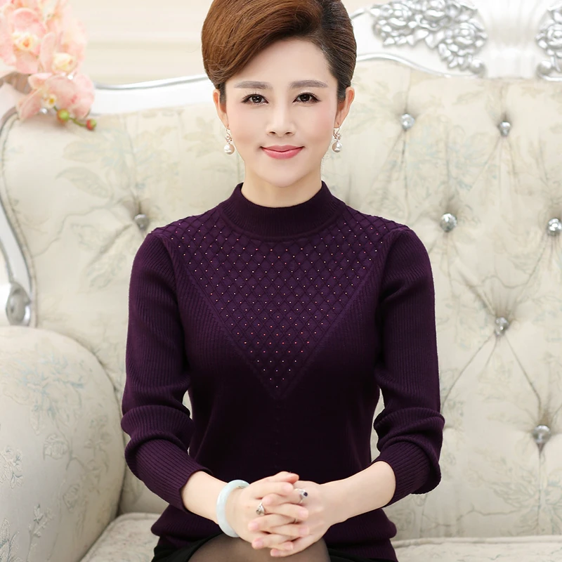 

Spring Autumn Long Sleeve Jumper Middle Aged Women Casual Turtleneck Ladies Pullover Sweater Pull Femme Plus Size
