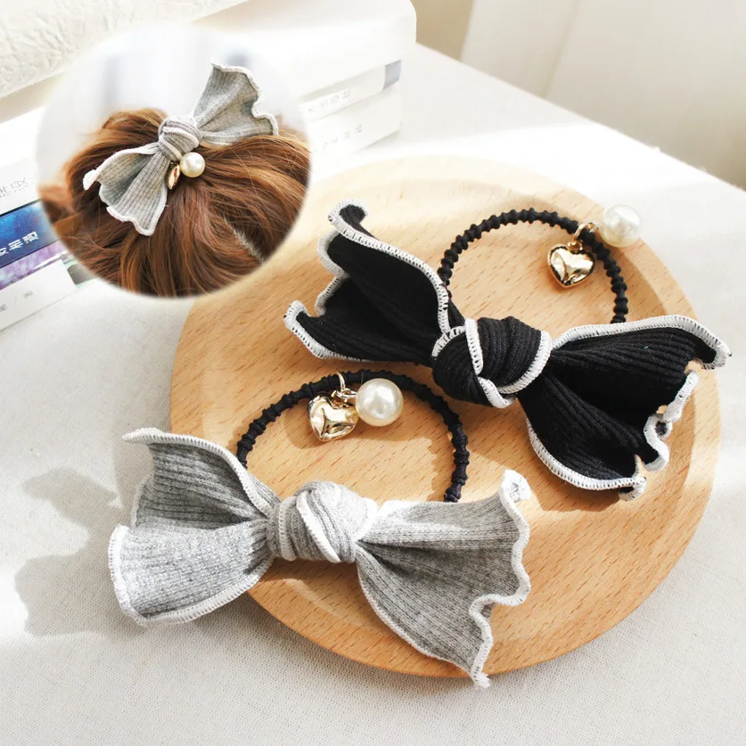 Women knitting Bow Elastic Hair bands Girl Headband Fashion Pearls hair