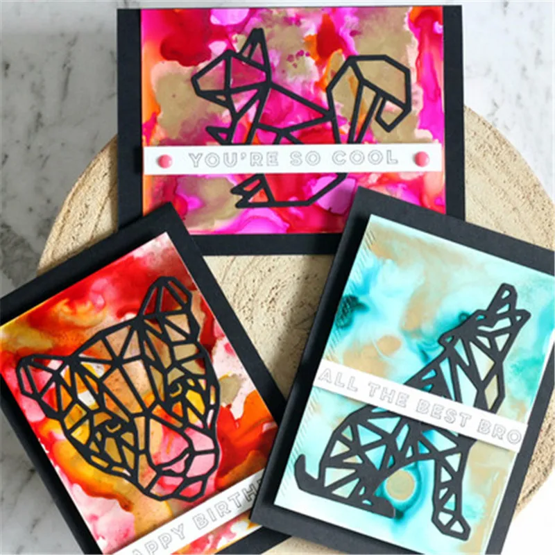 

YaMinSanNiO Geometric Animals Metal Cutting Dies Wolf/Leopard/Squirrel/Deer/Bear Dies Scrapbooking Crafts Embossing Paper Cards