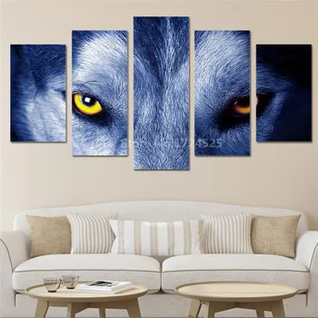

5 Pieces Wolf Eyes Group Canvas Painting Wall Art Home Decor Cuadros Decoracion For Living Room In High Quality Unframed