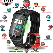 LIGE New IP67 Waterproof Social Information Remind Heart Rate Monitor Smart Sports watch  Fashion Smart Bracelet for Android ios