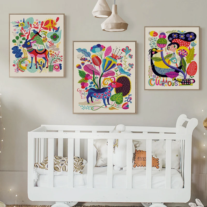 FGHGF Simple Cartoon Animals Colorful World Canvas Painting Art Wall Print Picture Poster Mural Children Bedroom Decor | Дом и сад