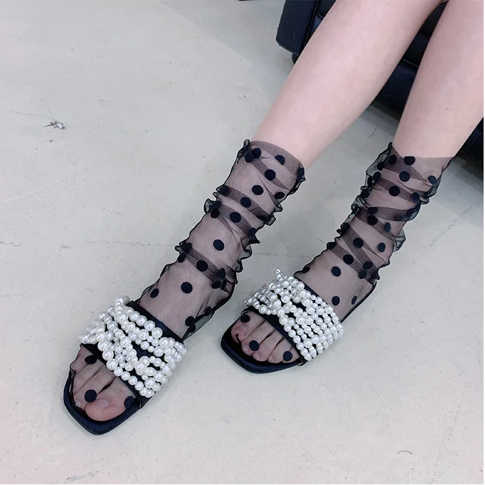 Women's Harajuku Breathable Transparent Mesh Small Polka Dots Socks.Lady Net Yarn Fishnet Dots Socks Female Hosiery Sox Women's Harajuku Breathable Transparent Mesh Small Polka Dots Socks.Lady Net Yarn Fishnet Dots Socks Female Hosiery Sox
