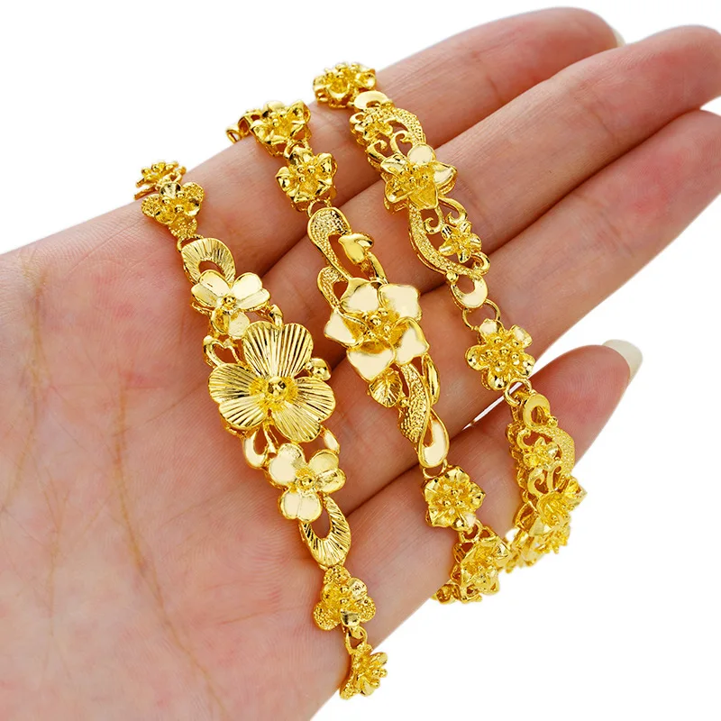

Elegant Golden Jewelry 24ct Gold Filled Ladies Cuff Bracelets for Women Wedding Birthday Party Gifts Jewelry Accessories
