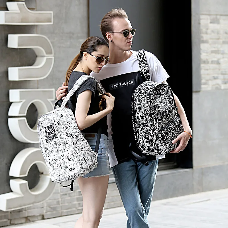 

2017 New Trendy Cartoon Printing Backpack Women Designer Casual School Bag Women Geometric Pattern Waterproof Travel Bag