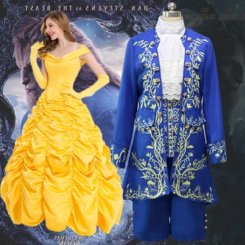 

Movie Beauty and the beast Belle Cosplay Costume Dress Adult Princess Belle Costume Prince Adam Costume for men Halloween Party