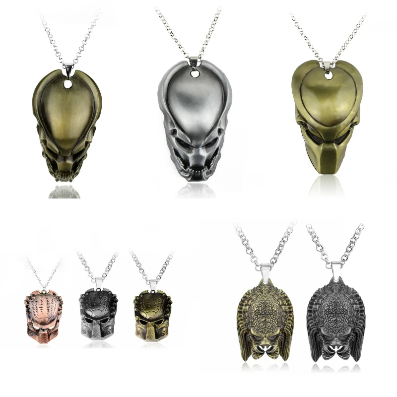 

Hot Movie AVP Alien Predator Mask Pendant & Necklace High Quality Bronze Sliver Plated AVP 3 Mask Charms Necklace For Man Gift