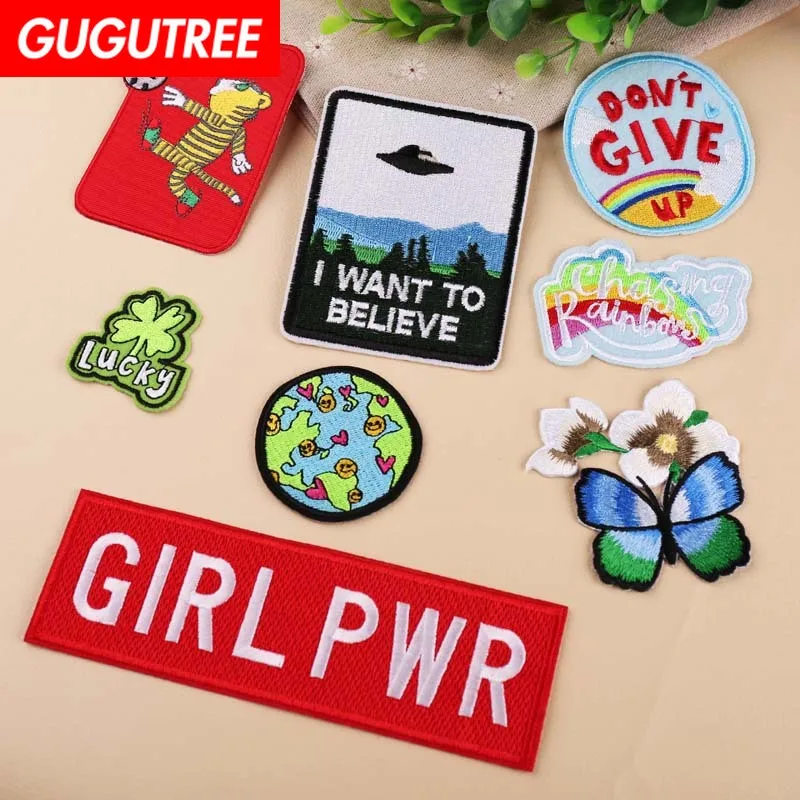 

GUGUTREE embroidery girl pwr ufo patches ufo buttlefly patches badges applique patches for clothing YX-189