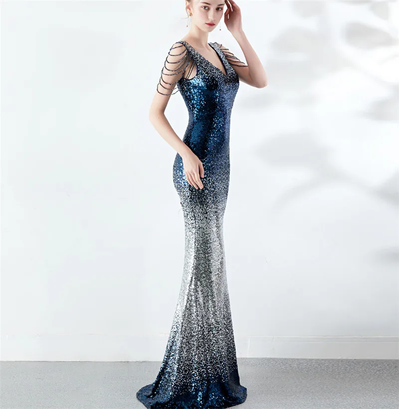 Элегантное Длинное Черное вечернее платье с блестками vestido de festa robe longue платья для